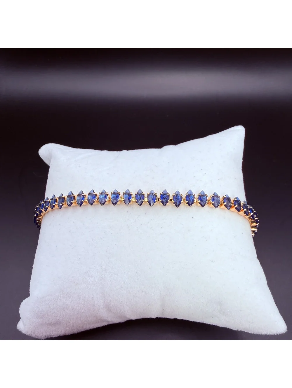 candy+clover navy london blue marquise gold tone tennis bracelet
